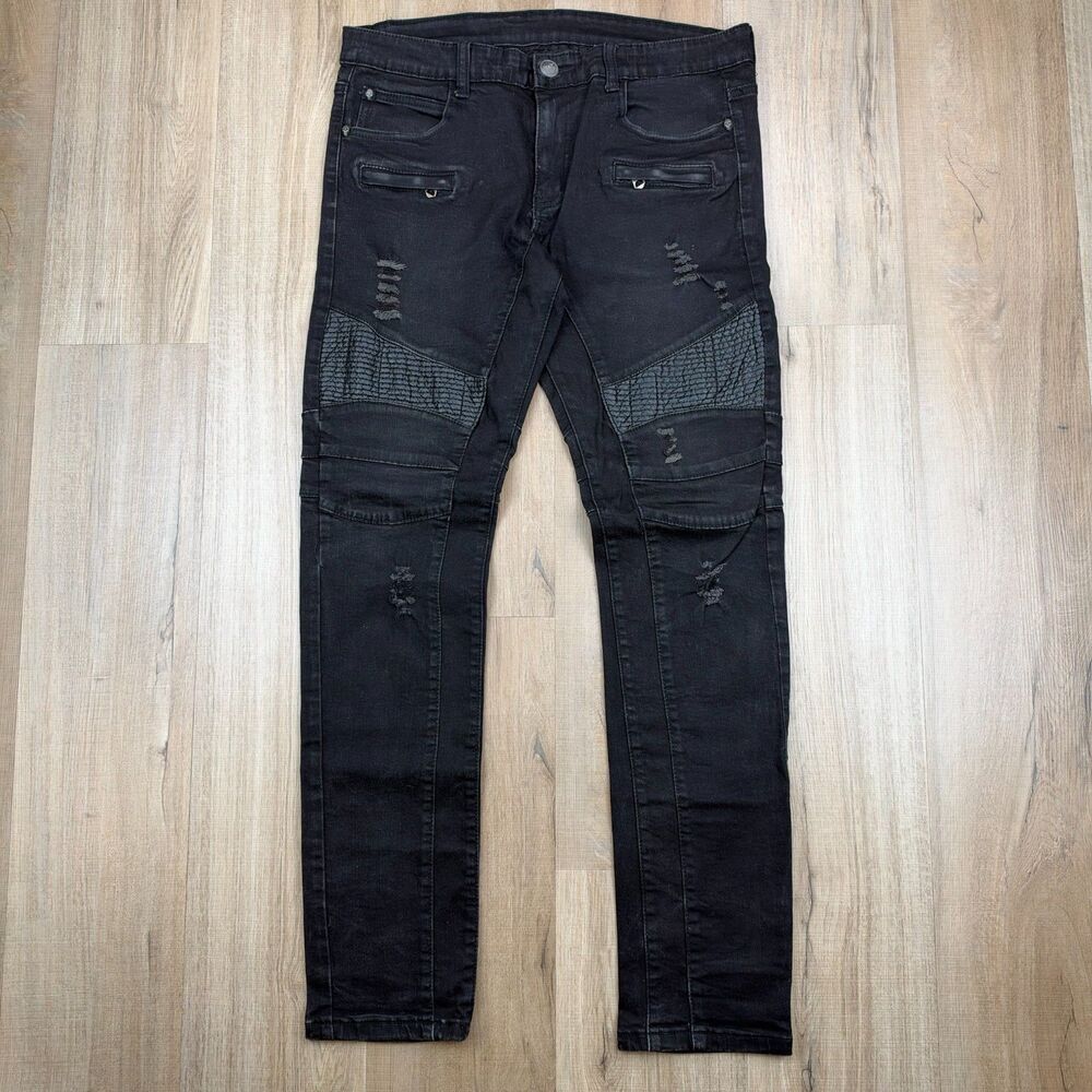 Philipp Plein Men's 33 Black Faded Denim Trousers Super Straight Cut